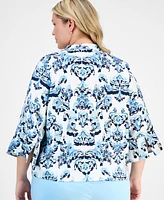 Jm Collection Plus Printed Jacquard Blouse, Exclusively at Macy's