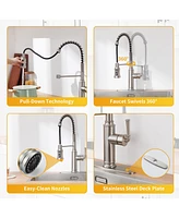 Kitchen Faucet with Pull Down Sprayer, 360°Rotation Spout and 3-Function Nozzle for Use Various Styles