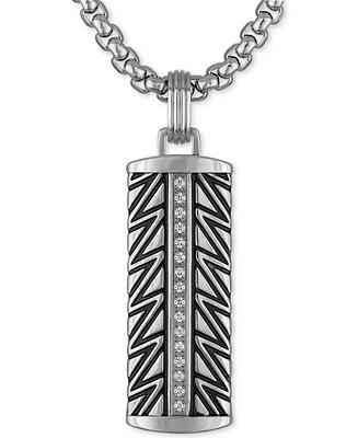 Esquire Men's Jewelry Diamond Dog Tag 22" Pendant Necklace (1/6 ct. t.w.) in Stainless Steel & Black Ion-Plated Stainless Steel