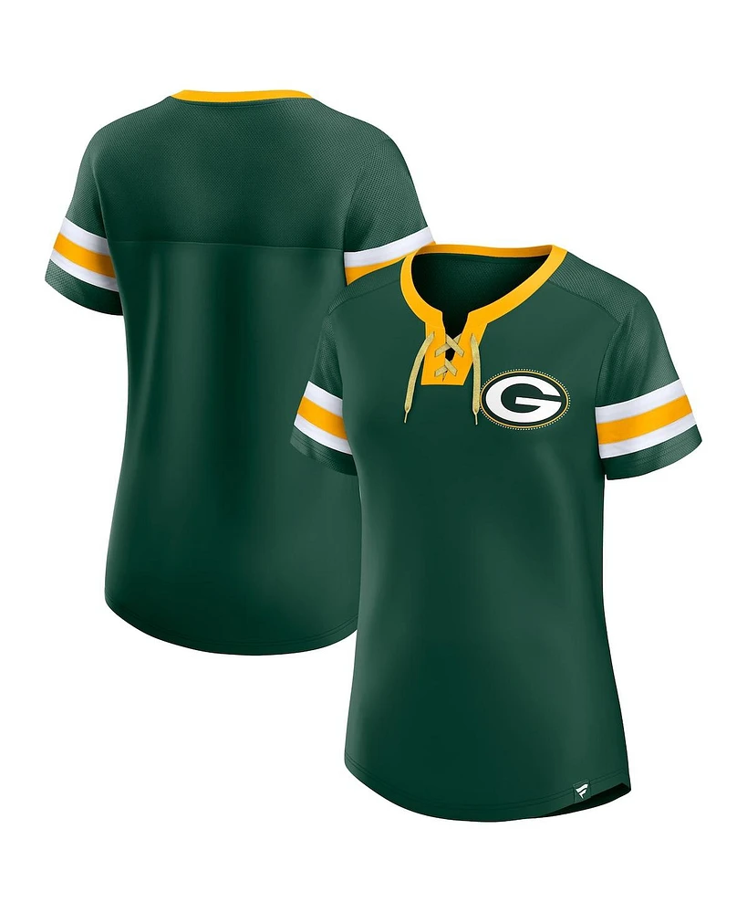 Fanatics Women's Green Bay Packers Bling Athena Jersey Style Lace-up T-Shirt