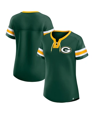 Fanatics Women's Green Bay Packers Bling Athena Jersey Style Lace-up T-Shirt