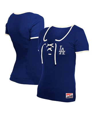 New Era Women's Royal Los Angeles Dodgers Throwback Lace Up T-Shirt