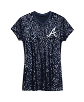 Outerstuff Big Girls Navy Atlanta Braves Sequin V-Neck Dress