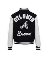 Pro Standard Women's Black Atlanta Braves Cultivated Pearls Rib Wool Full-Zip Varsity Jacket