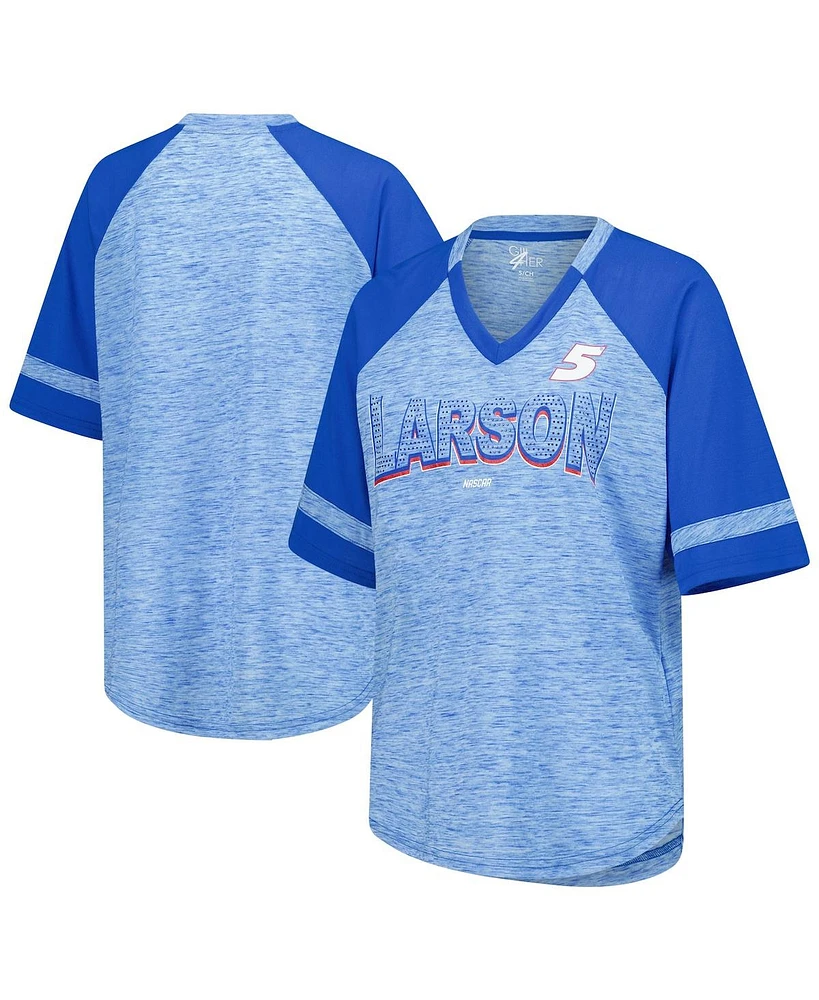G-iii 4Her by Carl Banks Women's Heather Royal Kyle Larson Hall of Fame Oversized Raglan V-Neck T-Shirt