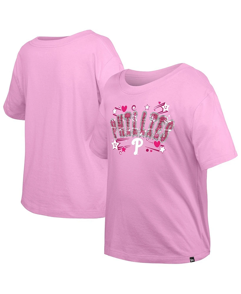 New Era Big Girls Light Pink Philadelphia Phillies Flip Sequin Team T-Shirt