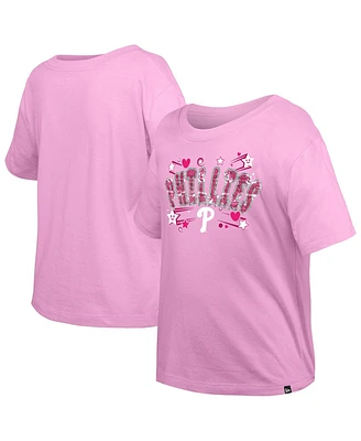 New Era Big Girls Light Pink Philadelphia Phillies Flip Sequin Team T-Shirt