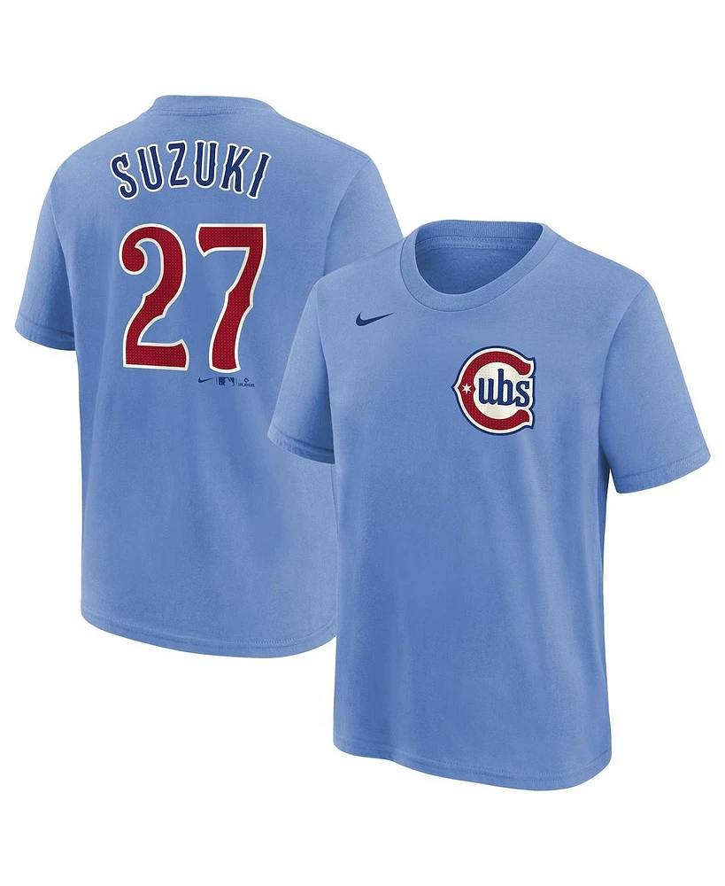Nike Big Boys and Girls Seiya Suzuki Baby Blue Chicago Cubs Player Name Number T-Shirt