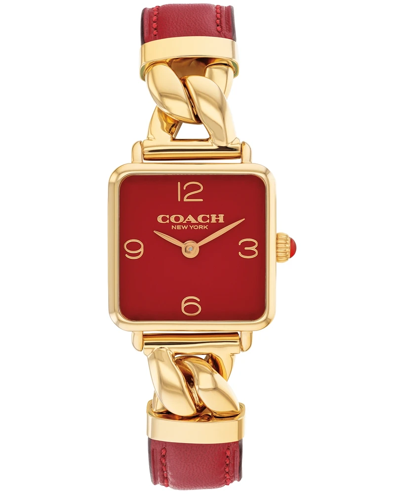 Coach Women's Cass Gold-Tone Stainless Steel and Red Leather Strap Watch, 22mm