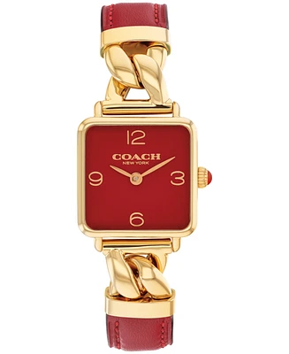 Coach Women's Cass Gold-Tone Stainless Steel and Red Leather Strap Watch, 22mm