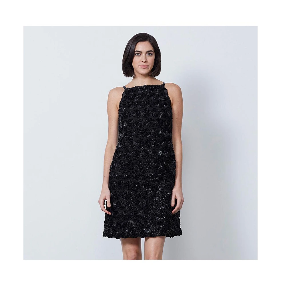 Etcetera Women's Black Faux Leather Roses Dress Espalier
