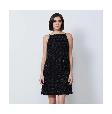 Etcetera Women's Black Faux Leather Roses Dress Espalier