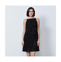 Etcetera Women's Black Faux Leather Roses Dress Espalier