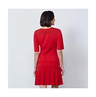 Etcetera Women's Red Knit Jacquard Pullover Dress Windflower