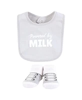 Hudson Baby Cotton Bib and Sock Set, Powered By Milk, One Size