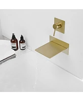 Single Handle Wall Mount Spout Waterfall Bathroom Faucet Brushed Nickel