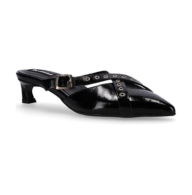 Zyra Onix Black Leather Mules