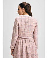 Isaac Mizrahi Women's Cropped Tweed Jacket with Broach Button