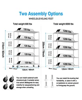 5 Tier 6000lbs Heavy Duty Adjustable Storage Rack Metal Shelf Wire Shelving Unit with Wheels & Shelf Liners - 82" H x 48" L x 24" D