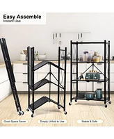 HealSmart 4-Tier Heavy Duty Foldable Metal Rack Storage Shelving Unit with Wheels Moving Easily Organizer Shelves Great for Garage Kitchen Holds up to