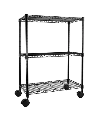 Simple Deluxe Heavy Duty 3-Shelf Shelving with Wheels, Adjustable Storage Units, Steel Organizer Wire Rack, 23" W x 13" D x 33" H, Black