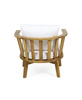 Acacia Patio Set, Table, Cushioned Seating, Teak Finish, White