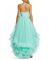 Mac Duggal Women's Strapless Ruched Sweetheart Ruffle High Low Gown