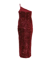 Quiz Plus One Shoulder Cut Out Sequin Maxi Dress