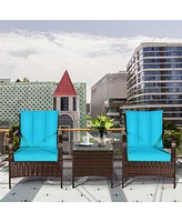 3 Pcs Patio Wicker Rattan Furniture Set Coffee Table & 2 Rattan Chair