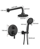 Single-Handle 1-Spray Round Rain Shower Faucet Combo Set with Dual Function Pressure Balance Valve in Matte Black