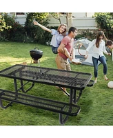 6 ft, Rectangular Outdoor Steel Picnic Table with umbrella pole in Black