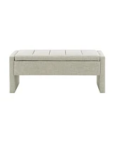 Upholstered End Bench with Storage, Vanity Stool, Light Grey Linen