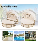 Rattan Round Daybed, Retractable Canopy, Cushions, Patio/Poolside, Beige