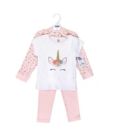 Little Treasure Toddler Girls Hoodie, Bodysuit or Tee Top, and Pant Set, Unicorn Toddler, 5