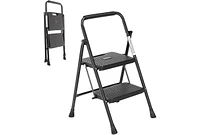 Lightweight Step Stool, 2-Step Steel Portable Folding Step Ladder with Wide Anti-Slip Pedals, 800 lbs. Load