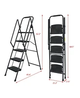 5-Step Steel Folding Step Stool Ladder with Wide Anti Slip Pedal and Safety Handle, Black