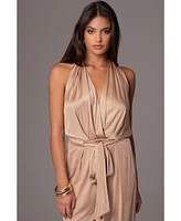 Jluxlabel Women's Slinky Halter Belted Jumpsuit