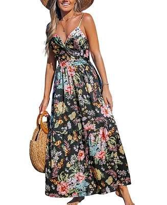 Cupshe Women's Tropical Flowers Keyhole Maxi Beach Dress