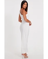 Quiz Women's Asymmetric Scuba Crepe Maxi Dress With 3D Floral Detail