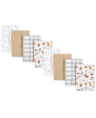 Hudson Baby Boys and Girls Cotton Poly Flannel Burp Cloths 8-Pack, Woodland, One Size