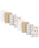 Hudson Baby Boys and Girls Cotton Poly Flannel Burp Cloths 8-Pack, Woodland, One Size