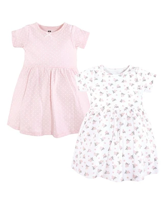 Hudson Baby Girls Cotton Dresses, Tiny Pink Flower, 9-12 Months