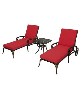 Mondawe 3-Piece Outdoor Patio Furniture Set Chaise Lounge Chair Couch Cushioned with Coffee Table