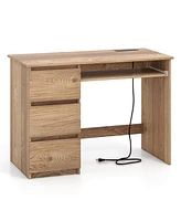 Computer Desk with Power Outlet Keyboard Tray and 3 Large Drawers