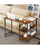 360° Rotating Sofa Side Table with Storage Shelves and Wheels