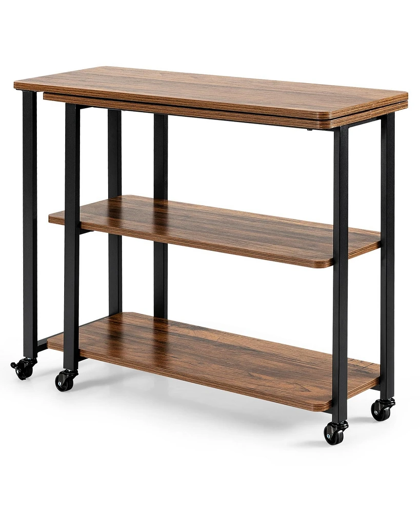 360° Rotating Sofa Side Table with Storage Shelves and Wheels