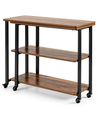 360° Rotating Sofa Side Table with Storage Shelves and Wheels