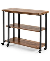 360° Rotating Sofa Side Table with Storage Shelves and Wheels