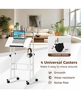 Mobile Standing Desk Height-Adjustable Laptop Cart with Split Top and Hanging Hooks