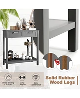 Narrow Console Table with Drawers and Open Storage Shelf